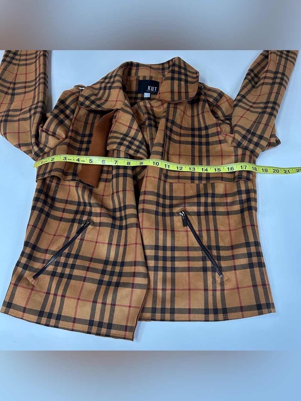 Kut From The Kloth Womens Size Small Faux Suede Open Front Jacket Plaid Orange - Picture 4 of 9